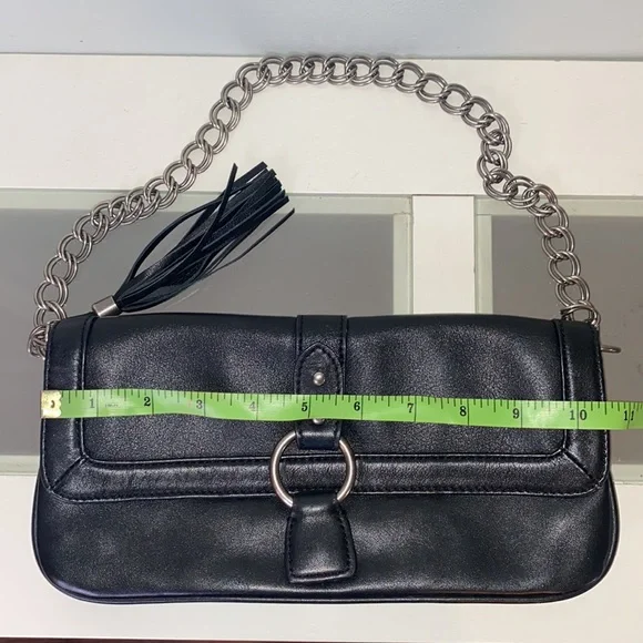 Express Black Genuine Leather Chain Tassel Shoulder Purse - Picture 13 of 15